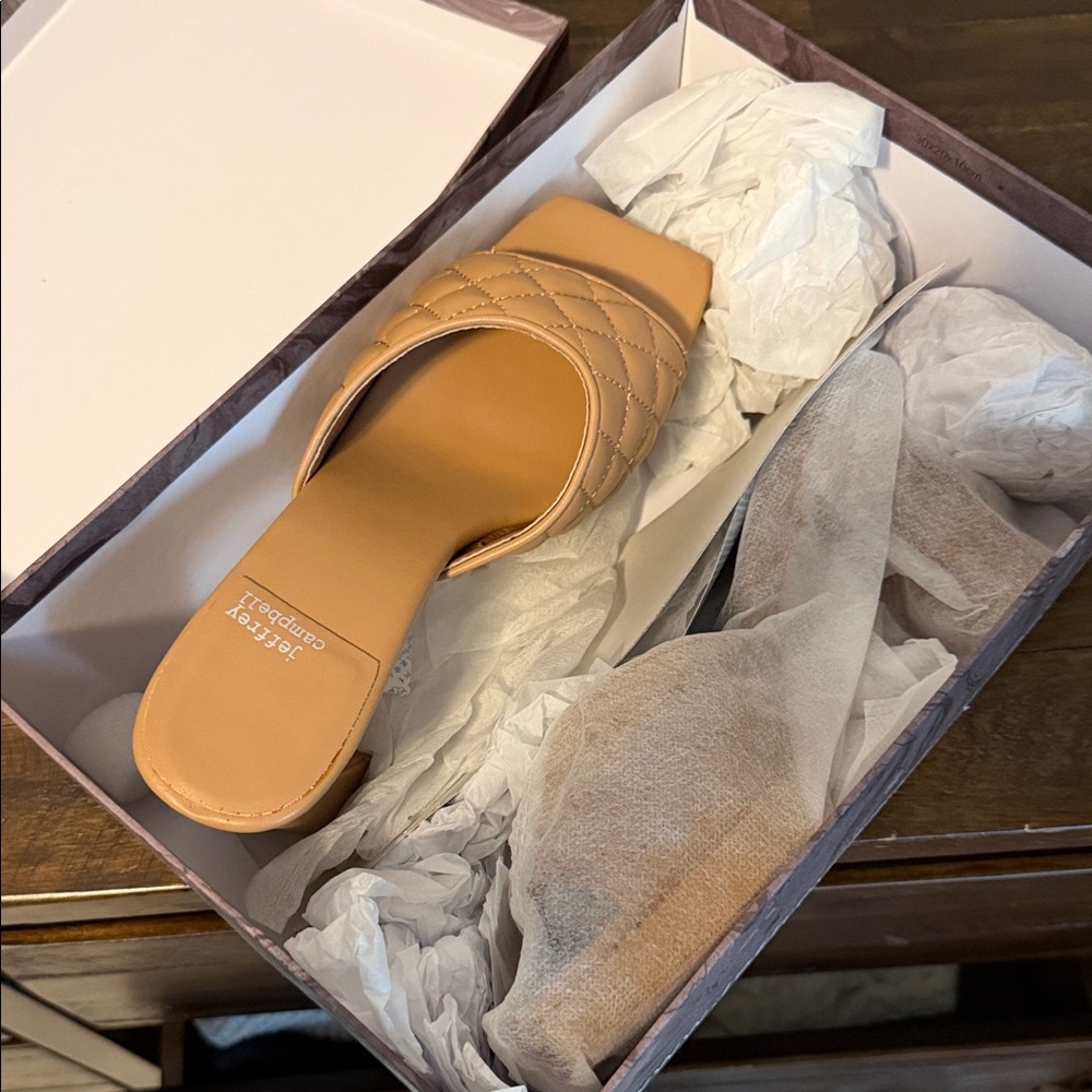 Jeffrey Campbell Tan Quilted Slide Heels